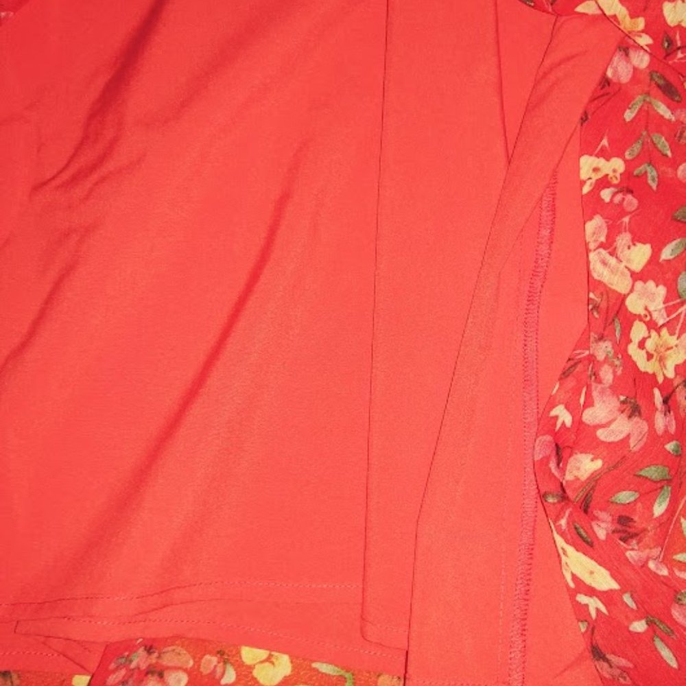 Sam Edelman Orange Coral Floral Sleeveless Smocked Handkerchief Hem dress Sz L - Picture 12 of 15